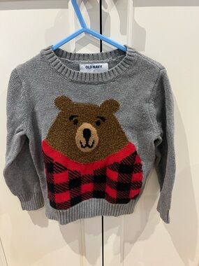 Old Navy 3t winter Sweater with Brown Bear & Red Plaid